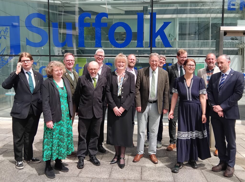 Councillors from the Suffolk County Council Green group assembled outside Endeavour House, the council's headquarters